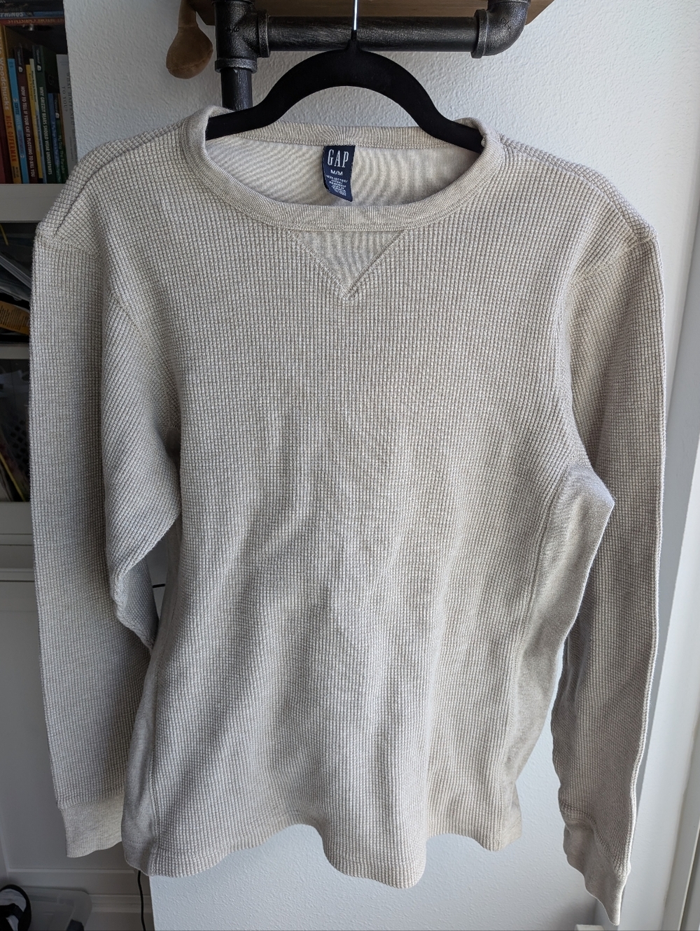 Vintage 2003 GAP Waffle Knit Thermal Shirt Men’s M Gray 100% Cotton Y2K Grunge